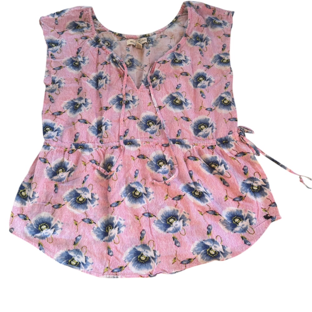 Abercrombie Floral Summer Top – Pink & Blue Tones - Size Small